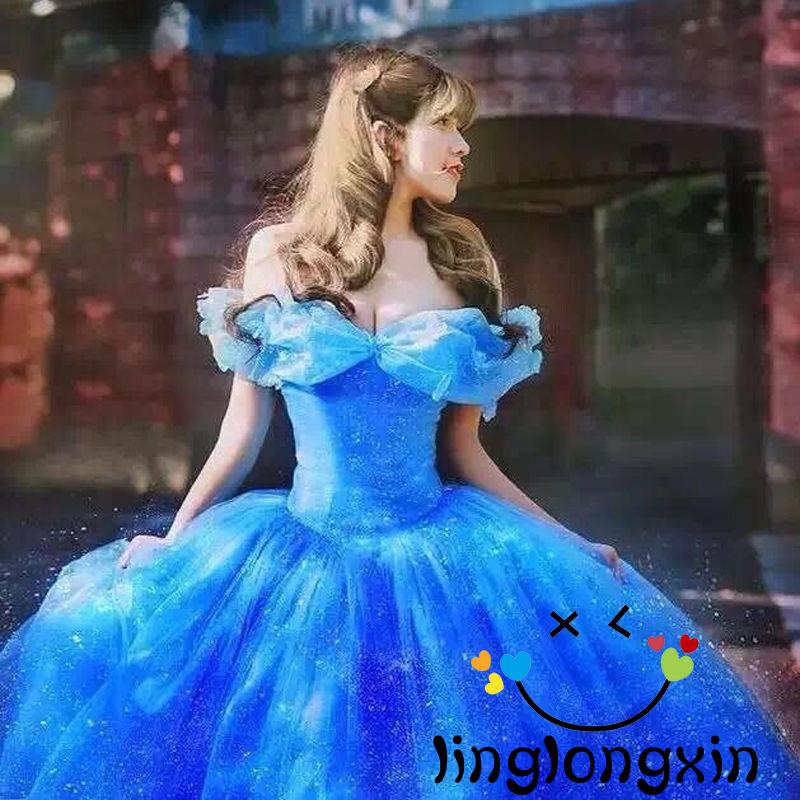 ASG-2015 New Movie Scarlett Sandy Princess Dress blue Cinderella Costume Adult VrEN #9