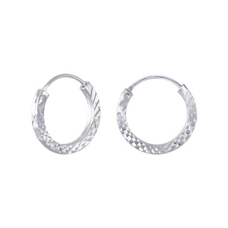 SILVER THAI  Diamond cut sterling silver hoop earrings งาน925เงินแท้สเตอร์ลิงแบบห่วง ขนาด2มิลX16มิล