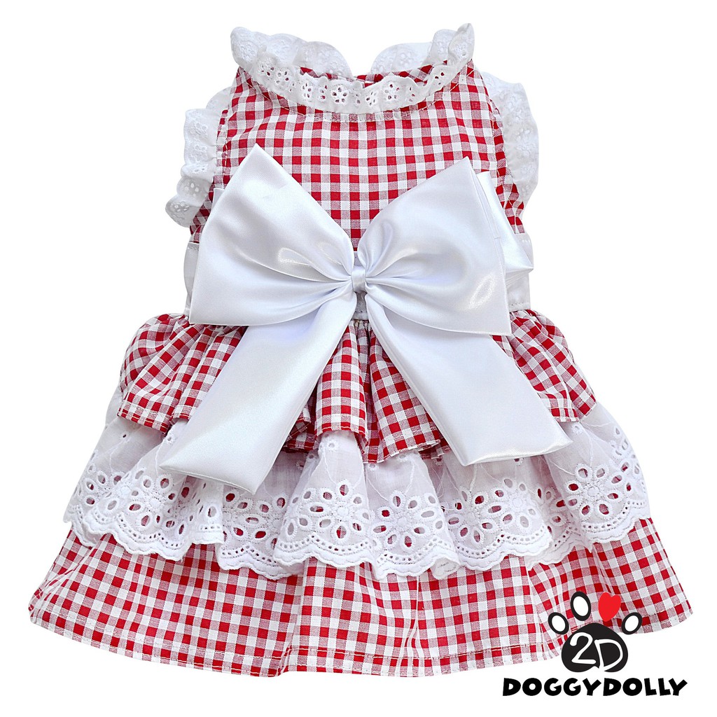 Pet clothes -Doggydolly เสื้อผ้าแฟชั่น เสื้อผ้าสัตว์เลี้ยง เสื้อผ้าหมาแมว ชุดกระโปรง D541 สีแดงสก๊อต