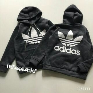 พร้อมส่ง สีเทาเข้ม ฮู้ดสกรีนลายadidas