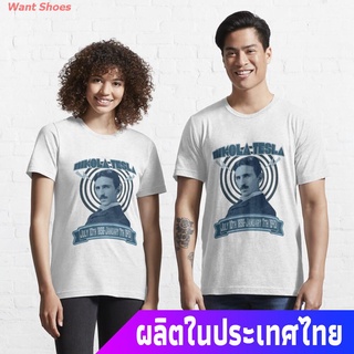 เสื้อยืดผ้าฝ้ายระบายอากาศเสื้อยืดลำลอง Nikola Tesla Essential T-Shirt Popular T-shirtsถูกสุดๆS-5XL