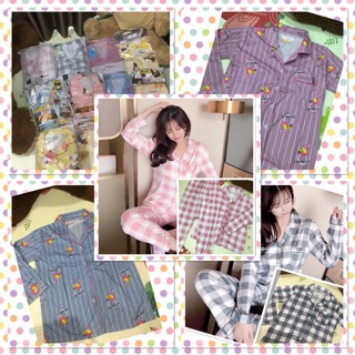 🔥พร้อมส่ง🔥ชุดนอนผ้าคอตตอน เสื้อแขนยาว กางเกงขายาว
