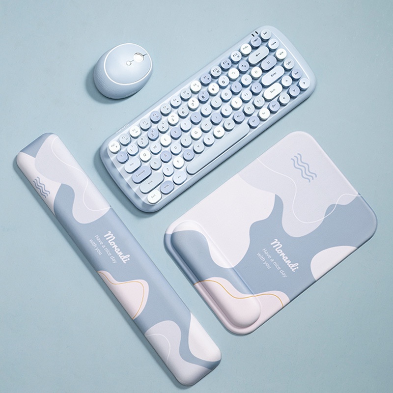 [Lychee gaming] Morandi Ocean แผ่นรองเมาส์ ซิลิโคน ผ้าฝ้าย 3D สีฟ้า รองรับข้อมือ สบาย สําหรับเล่นเกม
