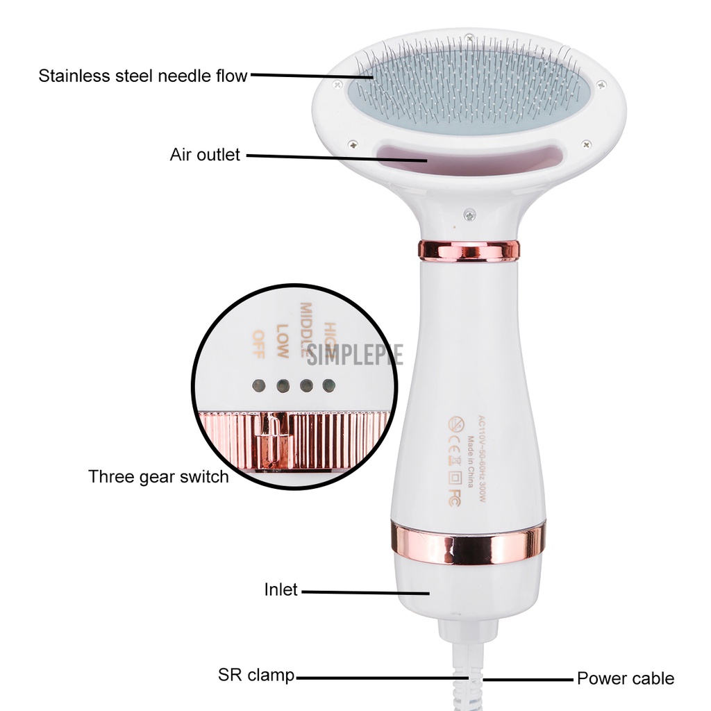 2-In-1 Pet Hot Air Comb Pet Hair Dryer Low Noise Hair Pulling Brush ...