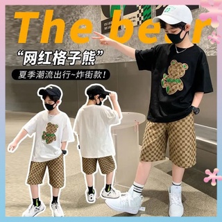 Childrens wear boys latest summer suit medium and large childrens two-piece suit trendy Korean style trendy short-sleeved summer suit trendy suit