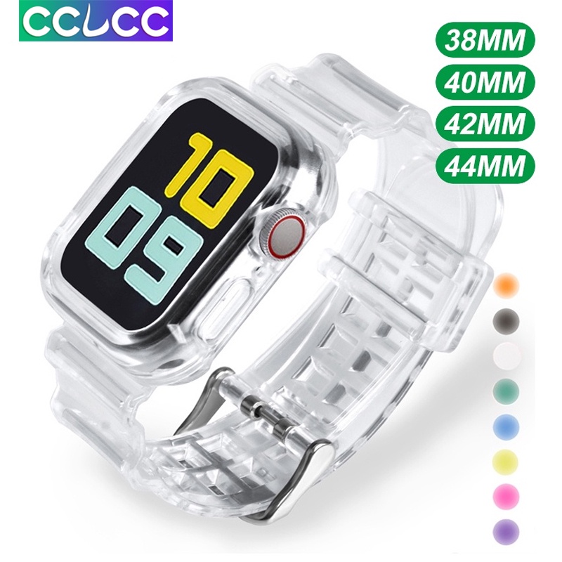 Cclcc ใหม่ล่าสุด สายนาฬิกาข้อมือ แบบใส พร้อมเคส สําหรับ Apple Watch Series 6 SE 5 4 3 2 1 iwatch 38 มม. 40 มม. 42 มม. 44 มม.