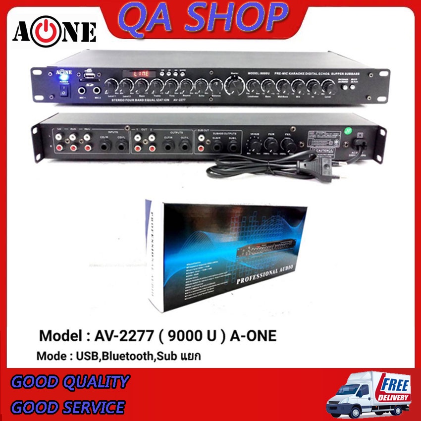 A-ONE ปรีแอมป์คาราโอเกะ Bluetooth mp3 USB/SD CARD มีSUB OUT รุ่น AV-2277(9000U)