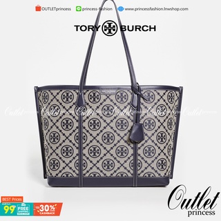 OUTLET 】TORY BURCH FACTORY MONOGRAM JACQUARD LARGE TOTE BAG (L) กระเป๋าถือหรือสะพายดีไซน์ยอดนิยมจาก TORY BURCH FACTORY