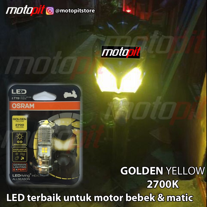 Osram LED T19 M5 K1 ไฟหน้ามอเตอร์ไซค์ H6 สีเหลือง 2700K สีเหลืองทอง