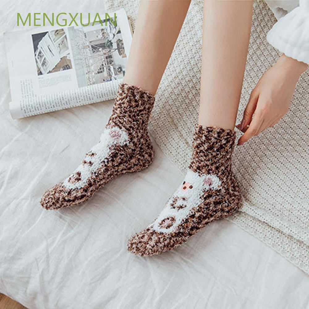Cute Cartoon Animal Fluffy Floor Socks - Coral Fleece, Warm Winter Sleep Socks For Women