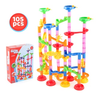 ThaiTrendy Marble Run 105 ชิ้น บล็อก ของเล่นตัวต่อ ชุดของเล่นข้อต่อรางสไลด์เดอร์ลูกแก้ว