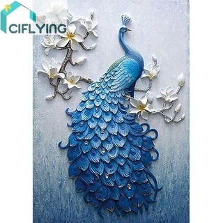 ciflying 5D DIY Full Drill Diamond Painting Blue Peafowl Cross Stitch Embroidery Kit for DIY Art Craft