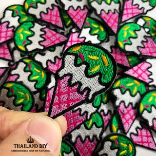 ตัวรีดติดเสื้อ ลาย ไอศครีมโคน การ์ตูน สีเขียว size s ] Ice Cream Patch wop งานปัก DIY ตัวรีด อาร์ม ติดเสื้อ กางเกง หมวก