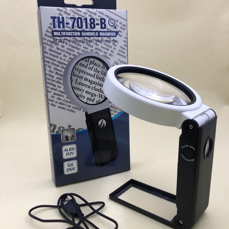 โคมไฟ แว่นขยายตั้งโต๊ะ&ด้ามจับได้ 2in1 ใส่ถ่าน ชาร์จไฟผ่านUSBได้ รุ่น TH-7018BD