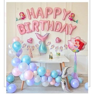 ลูกโป่งนางเงือก ลูกโป่งวันเกิด ข้อความ Happy Birthday ลูกโป่งฟอยส์ ลูกโป่งมุก เซตลูกโป่งวันเกิด Happy Birthday 🚚พร้อมส่ง