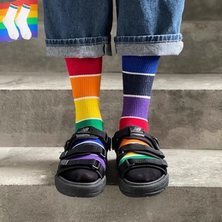 #pridemonth LGBT Socks Rainbow sock colorful  stribe sock 🧦ถุงเท้าสีรุ้ง ถุงเท้าลายทางเรนโบว์