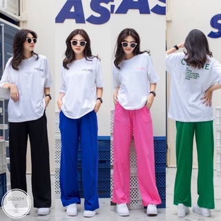 SG009 Set เสื้อยืดแขนสั้นทรง Oversize สกรีนด้านหน้าและด้านหลัง สีสกรีนตามกางเกง