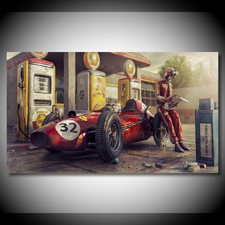 โปสเตอร์ผ้าใบ ลายรถแข่ง Ferraris F1 สไตล์วินเทจ คลาสสิก สําหรับตกแต่งผนังห้อง