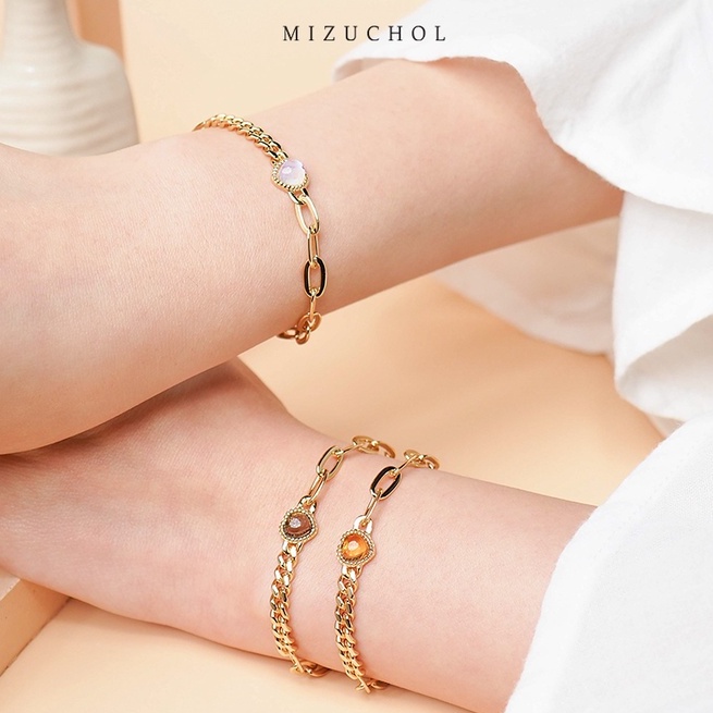 Mizuchol سوار سلسلة Darling بأحجار حقيقية — فضة مطلية ذهب أبيض — صورة 5