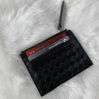 Card Holder กระเป๋าใส่นามบัตรสีดำ โบเทก้า Bottega  หนังแกะ มีช่องซิบอยู่ตรงกลางใส่เหรียญได้