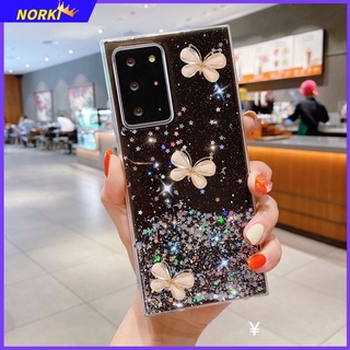 เคสโทรศัพท์มือถือแบบนิ่ม ใส กันกระแทก ลายผีเสื้อ 3D แต่งกลิตเตอร์ สําหรับ Samsung Galaxy Note 20 20Ultra 10 10Plus 9 8 S10 S10Plus S9 S9plus