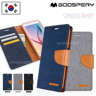 [ลิขสิทธิ์แท้] Goospery Mercury Canvas Diary for ไอโฟน 11 12 Mini Pro Max เคสฝาพับ TPU ผ้าแคนวาส ใส่บัตร/ธนบัตรได้