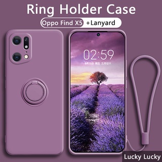 เคส OPPO Find X5 Pro สุดหรู Case เคสซิลิโคนเหลวพร้อมที่ใส่แหวนแม่เหล็กเชือกเส้นเล็กฟรีสำหรับ Galaxy ที่วางแหวนที่วางฝาครอบสายคล้องเชือกผู้ถือแม่เหล็ก