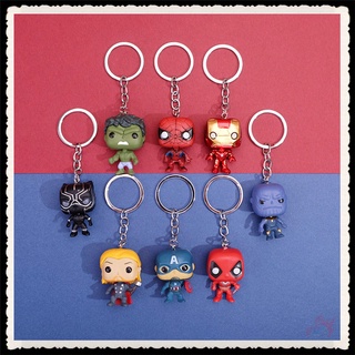 ✪ พวงกุญแจซุปเปอร์ฮีโร่ - Captain America Spider-Man Iron Man Deadpool Black Panther Thanos Hulk Thor ✪ แหวนพวงกุญแจ PVC อุปกรณ์เสริม สําหรับห้อยกระเป๋า ของขวัญ 1 ชิ้น