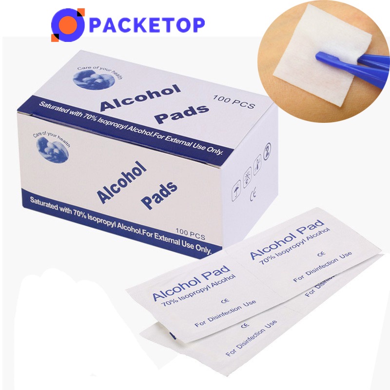 100PCS แผ่นแอลกอฮอล์ ACL Alcohol Pad 75% ฆ่าเชื้อไวรัส สำหรับเช็ดหน้าจอโทรศัพท์ นาฬิกา เครื่องประดับ 6*6 cm