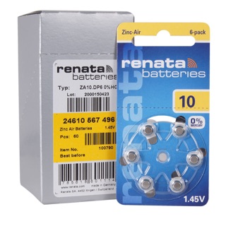 [10/PR70]ของแท้ ถ่านใส่เครื่องช่วยฟัง Renata (Zinc-Air)เบอร์ 10