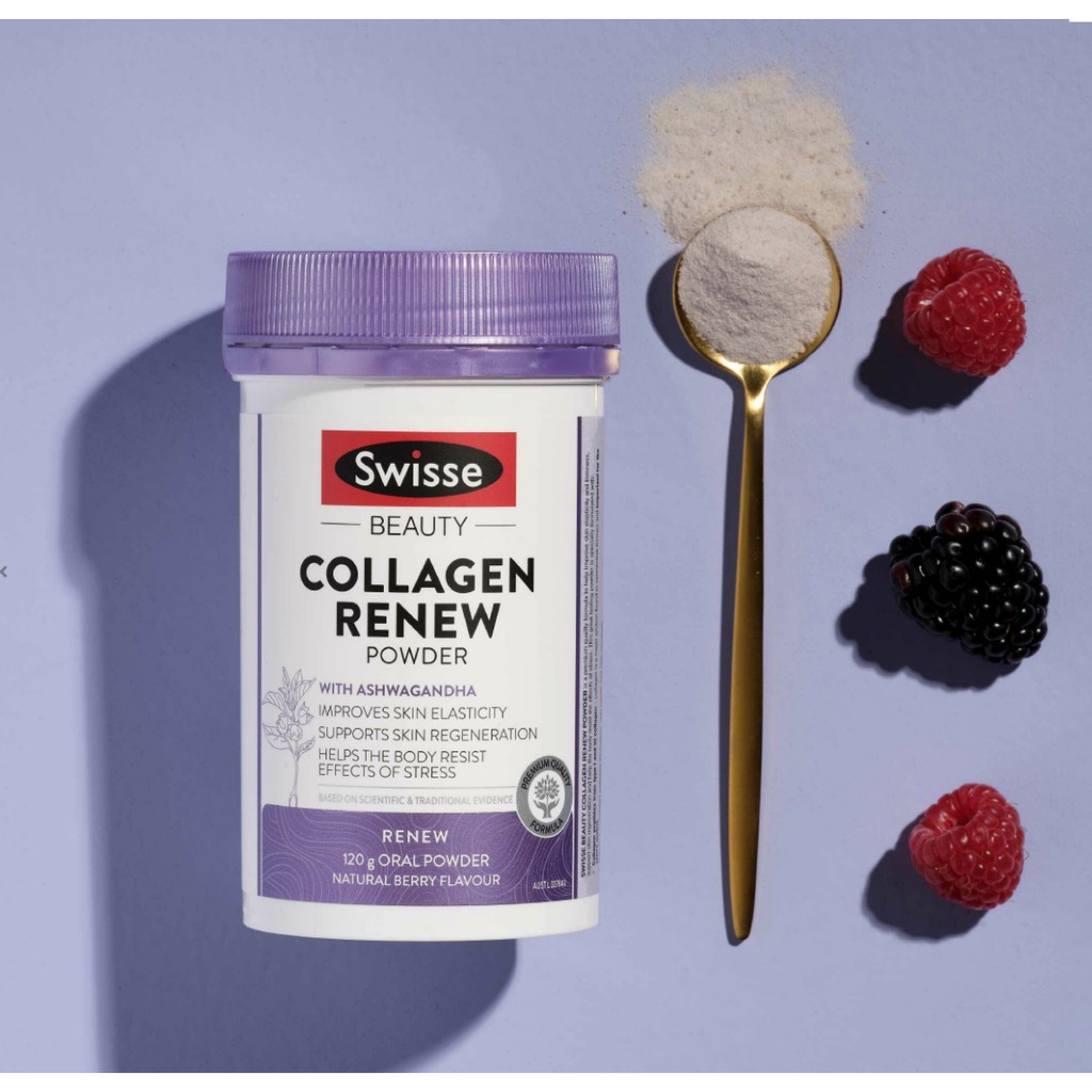 Swisse Beauty Collagen Renew 120g Powder สูตรฟื้นฟูสภาพผิว ร่างกาย  คลายเคลียด รสเบอรรี่ | Shopee Thailand