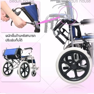 wheelchair รถเข็นผู้ป่วย พับได้ น้ำหนักเบา กะทัดรัด ล้อ 16 นิ้ว มีเบรค หน้า,หลัง 4 จุด เหล็กพ่นสีเทา วีลแชร์ รุ่น