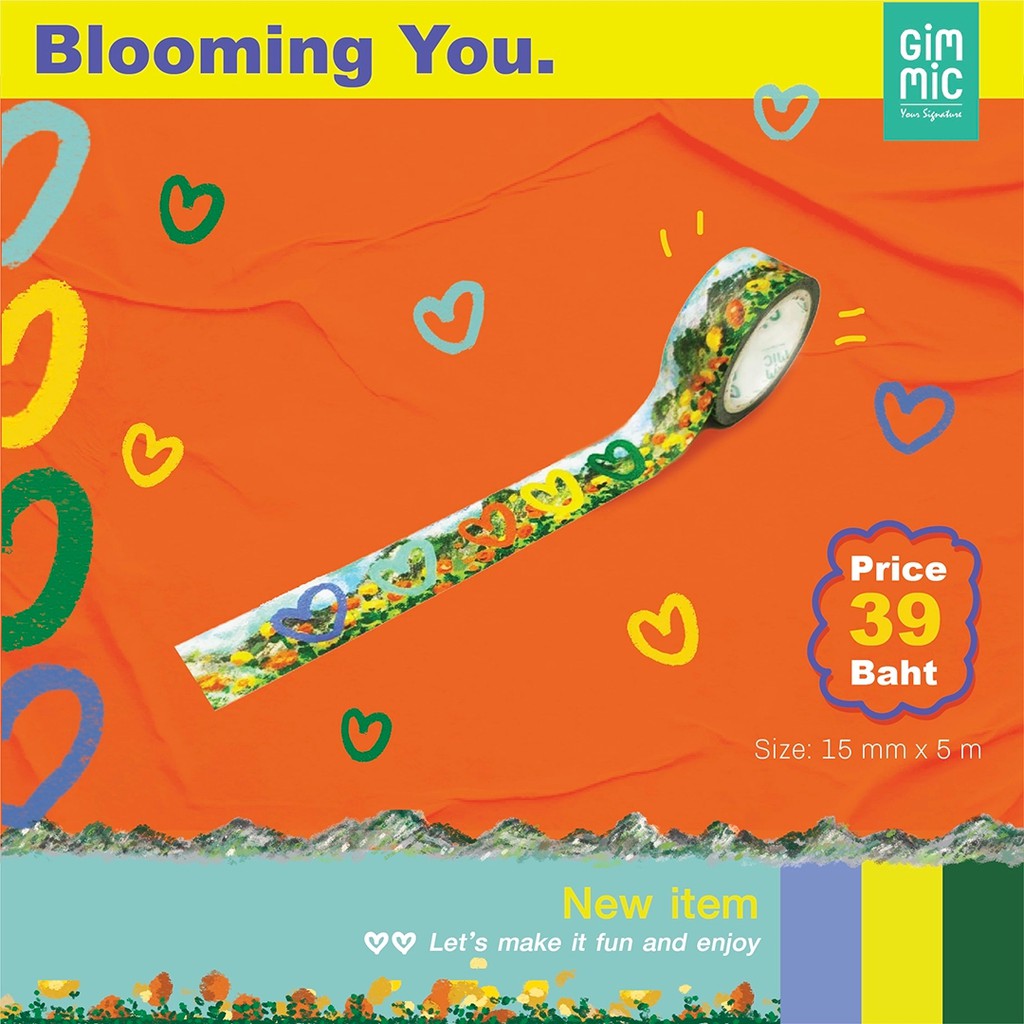 New Arrival Gimmic Washi Tape เทปวาชิ ลาย Blooming You ขนาด 15mm x 5m