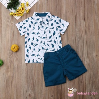 Babygarden-1-6 ปี ชุดเสื้อผ้าเด็กผู้ชาย ลายไดโนเสาร์ แขนสั้น คอปก เสื้อยืด + กางเกงขาสั้น สีพื้น สําหรับฤดูร้อน