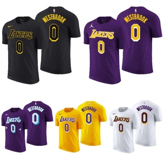 เสื้อยืดผ้าฝ้ายพิมพ์ลายแฟชั่นเสื้อยืด พิมพ์ลาย Nba Gametime LA Lakers 0 Westbrook สําหรับผู้ชาย