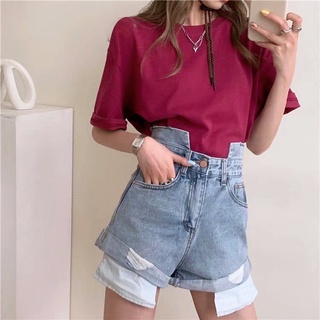 กางเกงขาสั้นยีนส์เอวสูง OVERLAPPED POCKET DENIM SHORTS