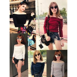 เสื้อ ปาดไหล่ แขนยาว งานเริ่ดๆ สวย ผ้าเรย่อน พร้อมส่ง