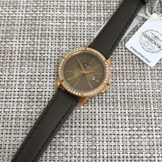 นาฬิกาข้อมือผู้หญิง ALBA รุ่น VJ22-X146G สายหนังแท้ หน้าปัดสีน้ำตาล