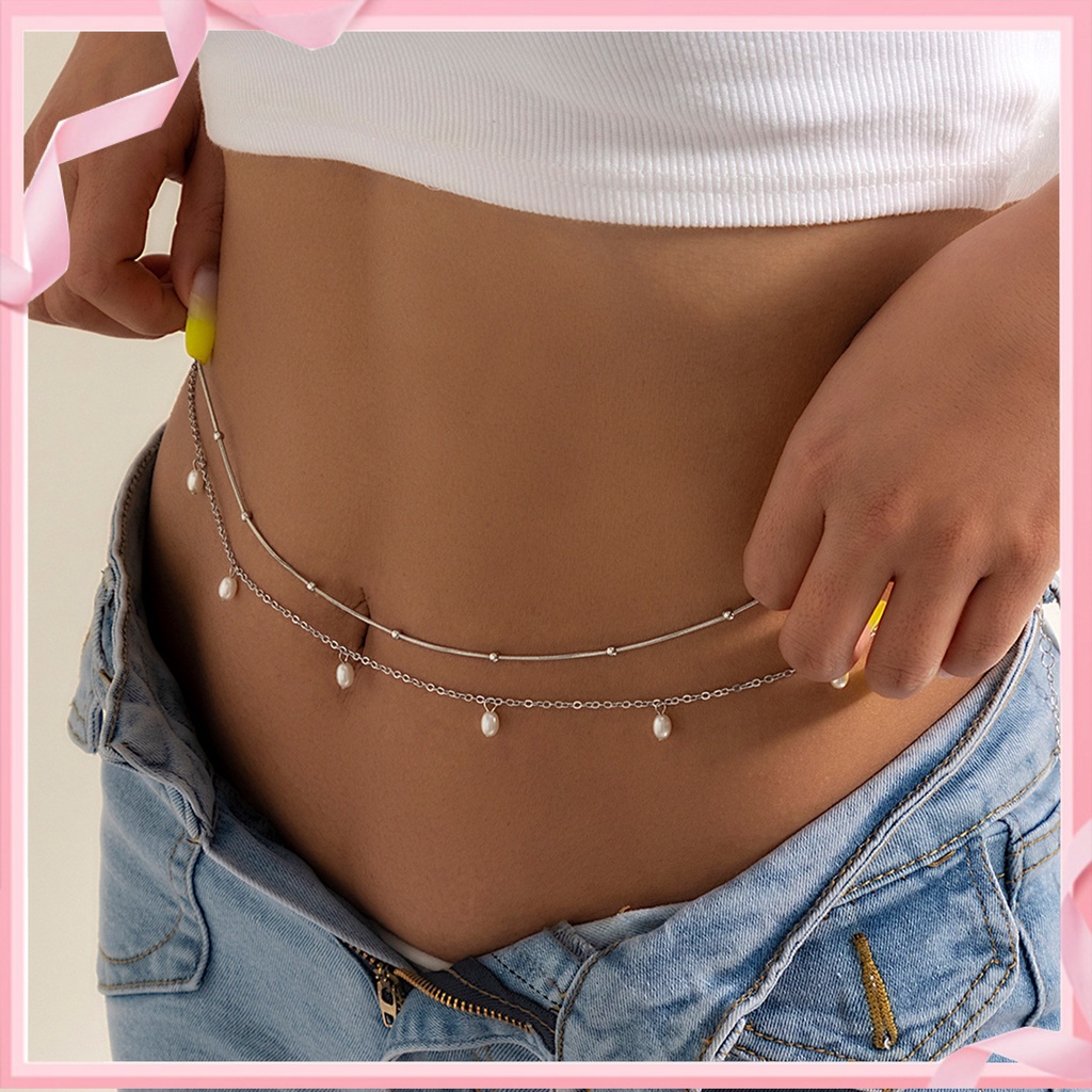 <BSTO> 2ชิ้นสองชั้นบางอเนกประสงค์โซ่ท้องผู้หญิงปรับFaux Pearlsโซ่เอวอุปกรณ์เครื่องประดับ