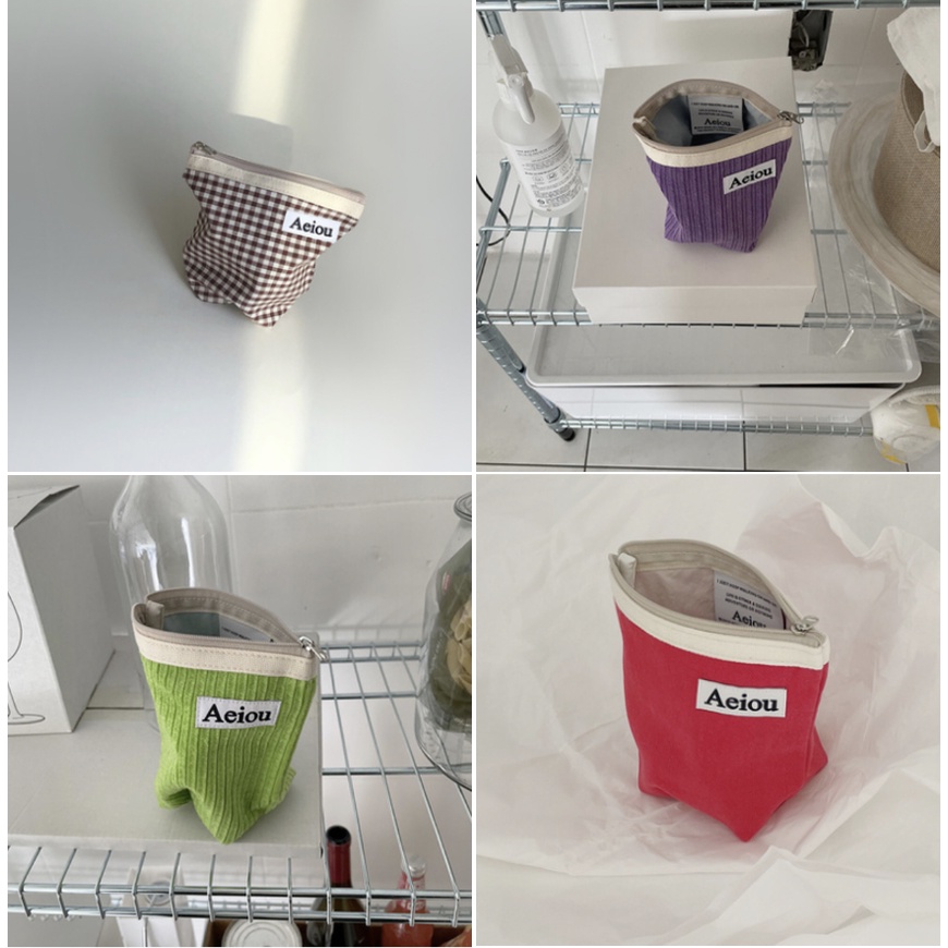 [สีใหม่] Aeiou Korea / Basic Pouch - Corduroy, Tartan Check, Velvet (M, L size) - 38 สี / รุ่นฤดูหนา