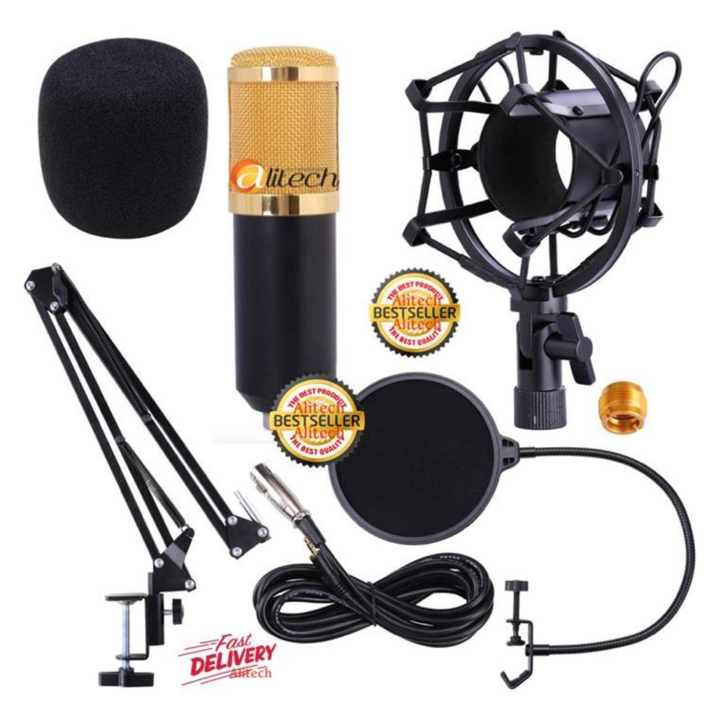 Alitech ไมค์ ไมค์อัดเสียง คอนเดนเซอร์ Pro Condenser Mic Microphone BM800 พร้อม ขาตั้งไมค์โครโฟน และอ