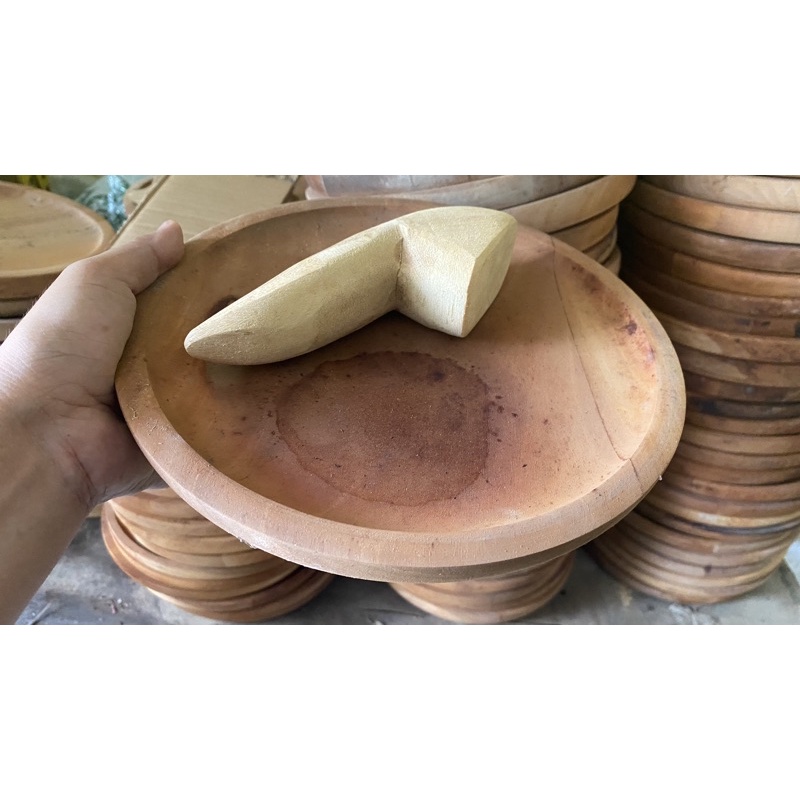 WOODEN MORTAR STONE ปูนบดบดปูน Sambal ปูน