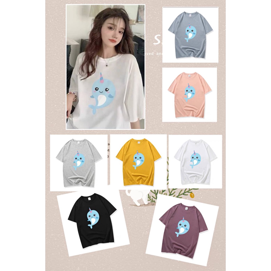 MKL เสื้อยืดพิมพ์ลาย คอกลม แขนสั้น ผ้านิ่ม แฟชั่น โลมาสีฟ้า #9642