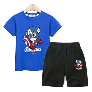 กัปตันอเมริกาเด็กเครื่องแต่งกาย Avengers Boys Set  kids tops+shorts