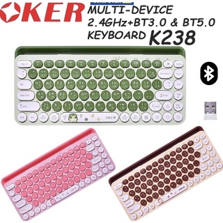 คีย์บอร์ดไร้สาย MULTI-DEVICE 2.4GHz+BT3.0 &amp; BT5.0 KEYBOARD OKER K238