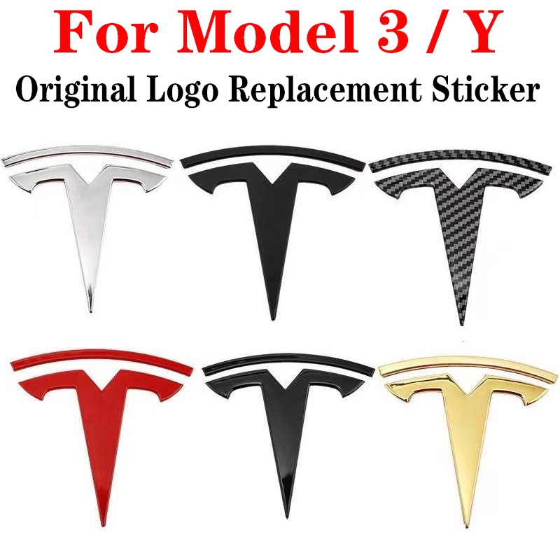 Tesla อุปกรณ์เสริม2cs Metal Car al Logo Relacement Sticker For Tesla Model 3 Model Y 2021 Front Back