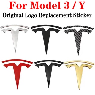 Tesla อุปกรณ์เสริม2cs Metal Car al Logo Relacement Sticker For Tesla Model 3 Model Y 2021 Front Back Trunk Relace Emblem