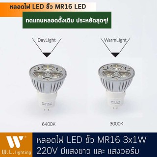 หลอดไฟ LED (แสงวอร์ม/แสงขาว) ไฟ AC220V ขั้ว MR16 รุ่น P01-MR16-3x1W-3000K/6400K