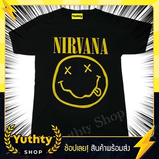 เสื้อยืดเสื้อวง NIRVANA ยิ้ม เสื้อยืดแฟชั่นวินเทจ90 ไม่มีตะเข็บข้าง ใส่ได้ทั้งชายและหญิง