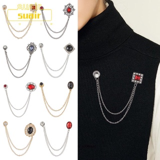 Subei ผู้ชาย ผู้หญิง ปกเสื้อ คลิปโซ่ คริสตัล เครื่องประดับเข็มกลัด ปกเสื้อ หมุดพู่ แฟชั่น เสื้อสูท อัญมณีโบราณ หมุดปกเสื้อ